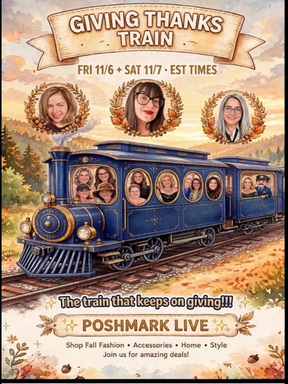 Giving thanks train Fri 11/6 kickoff 5pm eastern 11/7 sat 9 am est